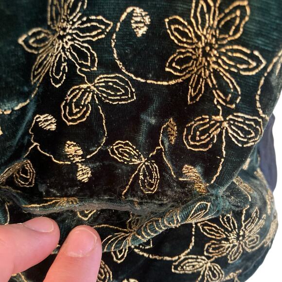 Vintage Velvet Vest Womens Sz Medium Green Gold Embroidered Victorian Romantic - Picture 10 of 16